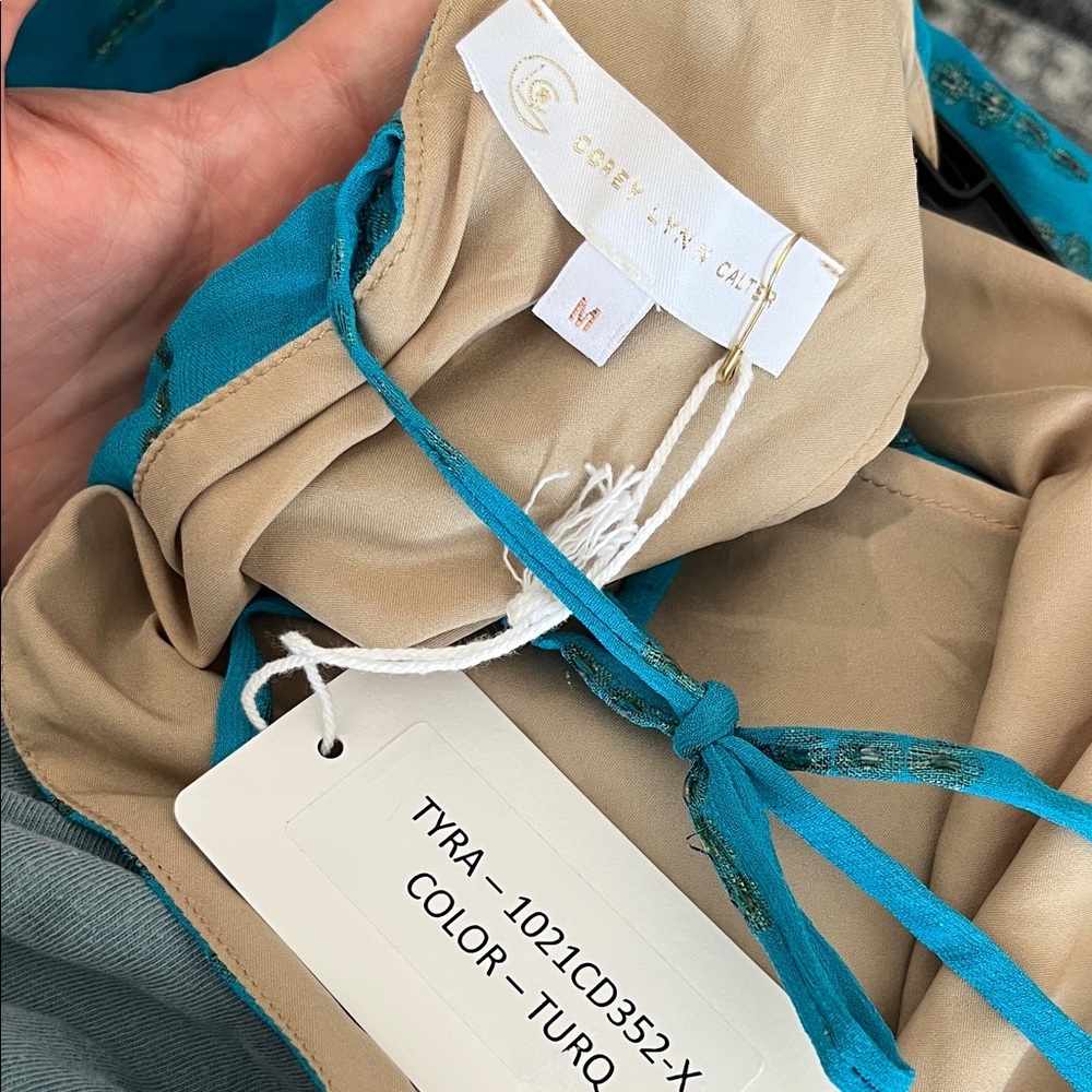 NWT Corey Lynn Calter Tyra Mini Open Back Dress Turquoise Gold Medium - Picture 2 of 8